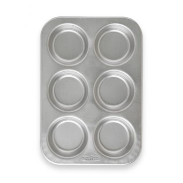 Nordic Ware Naturals aluminum jumbo muffin pan with 6 large cavities, natural silver finish, overhead view