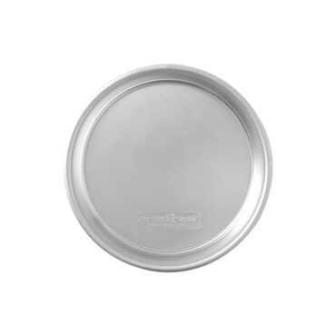 Nordic Ware Naturals 8-inch round aluminum layer cake pan with natural silver finish and raised rim