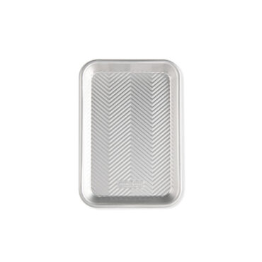Nordic Ware aluminum eighth sheet baking pan, rectangular with raised rim, natural silver finish