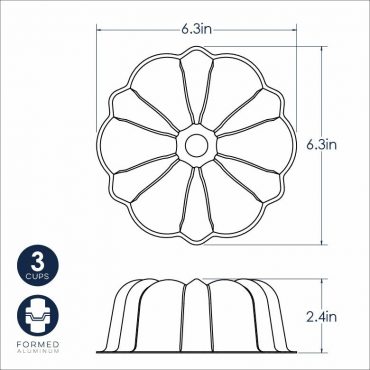 Nordic Ware 3-cup aluminum bundt pan with classic fluted design, silver finish, small individual size