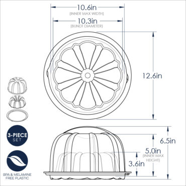 Nordic Ware aluminum bundt pan with clear plastic domed cake keeper, fluted design, natural silver finish