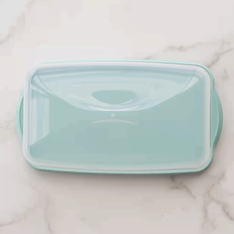 Nordic Ware clear plastic loaf cake keeper with hinged lid, rectangular storage container for baked goods