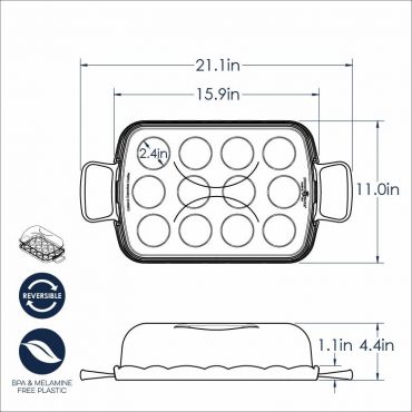 Nordic Ware gray plastic cupcake carrier with clear lid and reversible insert, rectangular dome-shaped container