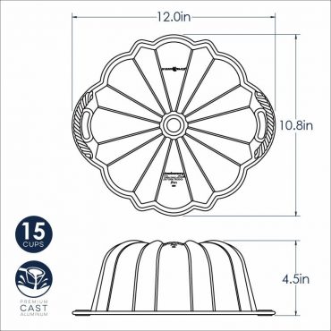 Nordic Ware Anniversary bundt pan, cast aluminum with intricate fluted design, 15-cup capacity, silver finish
