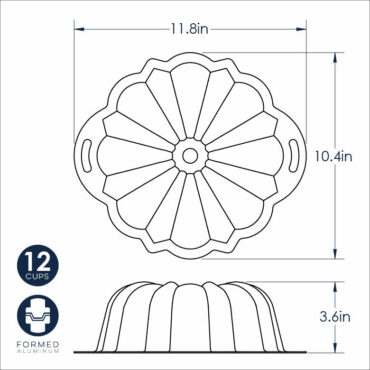 Nordic Ware ProForm aluminum bundt pan with side handles, fluted design, natural silver finish