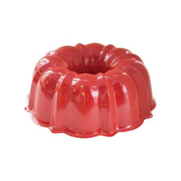 Nordic Ware red aluminum bundt pan with classic fluted design, 12-cup capacity baking mold