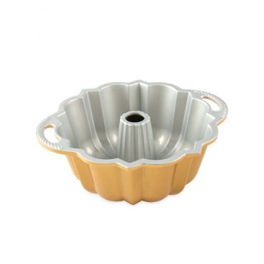 Nordic Ware 6-cup Anniversary Bundt pan, cast aluminum with silver nonstick interior, showing fluted design