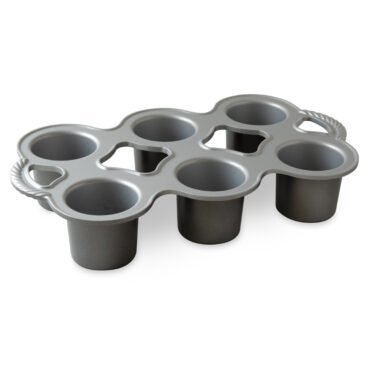 Nordic Ware aluminum Grand Popover Pan with six deep cylindrical cups, natural silver finish