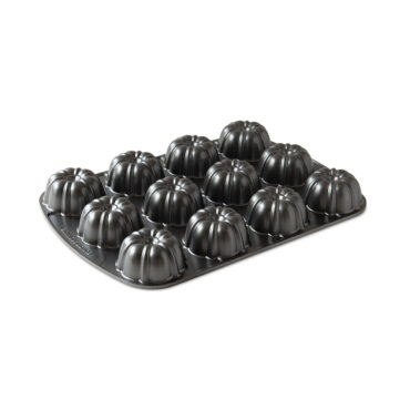 Nordic Ware aluminum bundt brownie pan with 12 mini fluted cavities, dark gray nonstick finish