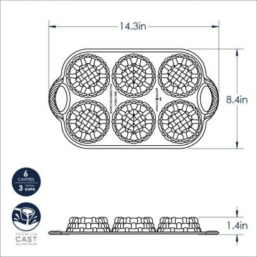 Nordic Ware aluminum shortcake baskets pan with six individual round fluted cups, natural silver finish