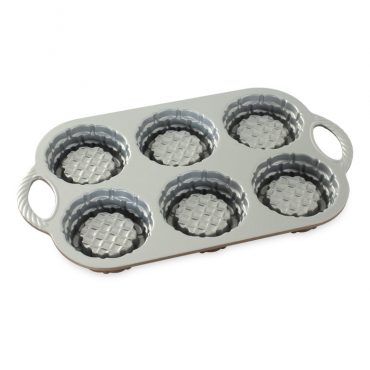 Nordic Ware aluminum shortcake baskets pan with 6 round fluted cavities, natural silver finish