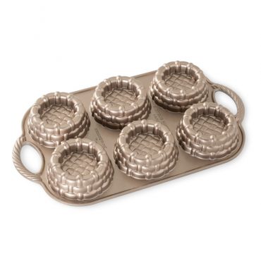 Nordic Ware aluminum shortcake baskets pan with 6 individual round wells, natural silver finish