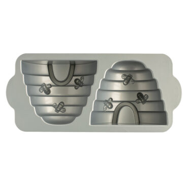Nordic Ware aluminum beehive-shaped cake pan with toffee-colored nonstick interior, showing hexagonal honeycomb pattern