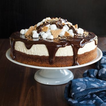 Nordic Ware 9-inch aluminum springform pan with s'mores cheesecake, chocolate graham crust and toasted marshmallows