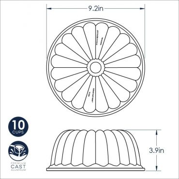 Nordic Ware Elegant Party Bundt pan aluminum baking mold with ornate scalloped design, silver finish