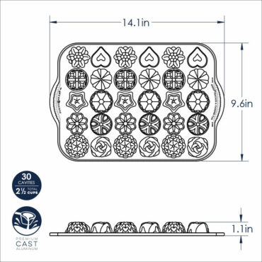 Nordic Ware aluminum bundt tea cakes pan with 6 individual fluted mini bundt molds, natural finish