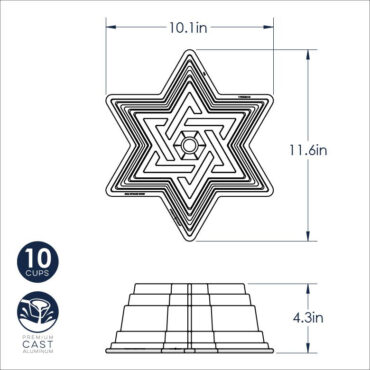 Nordic Ware aluminum Star of David bundt pan, six-pointed star shape with fluted design, natural silver finish