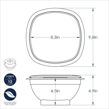 Nordic Ware microwave popcorn popper dimensional drawing showing top and side views with measurements