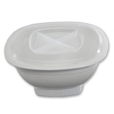 Nordic Ware white microwave popcorn popper bowl with clear vented lid, round plastic design