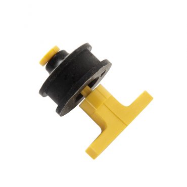 Yellow plastic pressure release stem for Nordic Ware Tender Cooker, cylindrical with tapered top