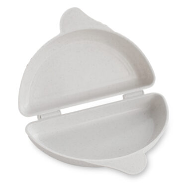 Nordic Ware non-stick aluminum omelet pan, round with hinged design shown open, dark interior coating