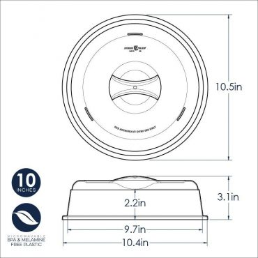 Nordic Ware 10-inch spatter cover dimensional drawing showing top and side view with measurements