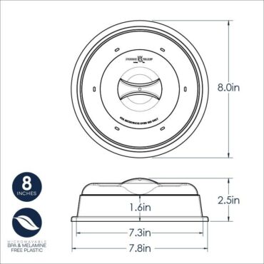 Nordic Ware 8-inch spatter cover technical drawing showing top and side view with dimensions and measurements