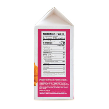 Nordic Ware Vanilla Bean Bundt cake mix package back panel showing nutrition facts and ingredients list