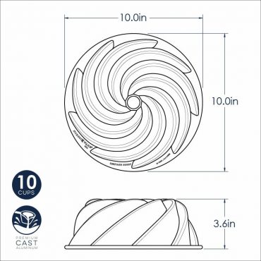 Nordic Ware Heritage bundt pan, cast aluminum with intricate fluted design, bronze finish, 10-cup capacity