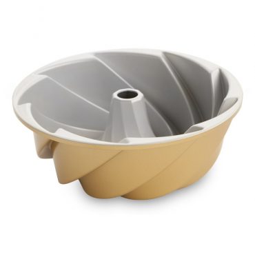 Interior view of Nordic Ware Heritage Bundt pan showing detailed fluted aluminum design with scalloped edges