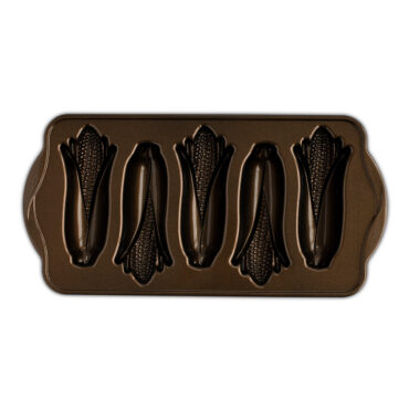 Nordic Ware aluminum corn cakes baking pan with bronze nonstick interior, 5 ear-shaped cavities