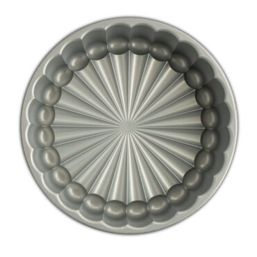 Nordic Ware Charlotte cake pan with toffee-colored nonstick interior, showing fluted sides and tube center