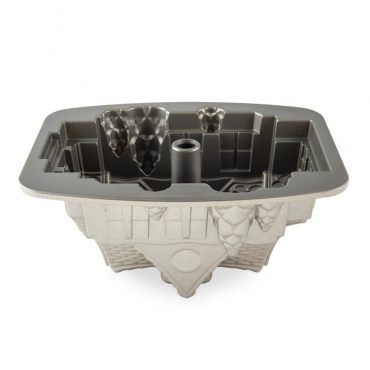 Nordic Ware aluminum Gingerbread House Bundt pan interior showing detailed house-shaped cavity with nonstick coating