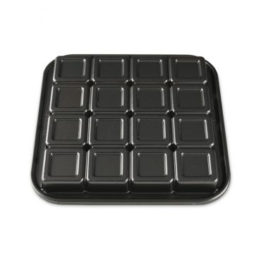 Nordic Ware aluminum brownie bites pan with 12 square cavities, natural silver finish baking mold