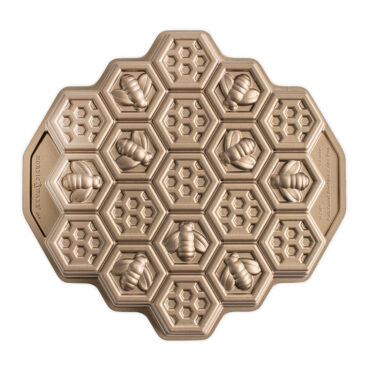 Nordic Ware aluminum honeycomb pull-apart baking pan with 19 hexagonal compartments, bronze finish