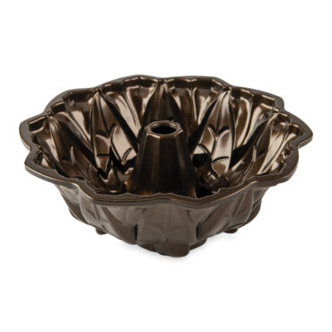 Nordic Ware Harvest Leaves bundt pan interior showing bronze nonstick coating and detailed leaf pattern design