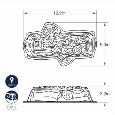 Nordic Ware aluminum Yule log baking pan with textured bark pattern, natural silver finish