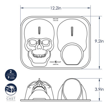 Haunted Skull Cake Pan dimensional drawing