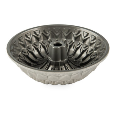 Nordic Ware Stained Glass bundt pan interior showing silver nonstick coating and decorative fluted pattern