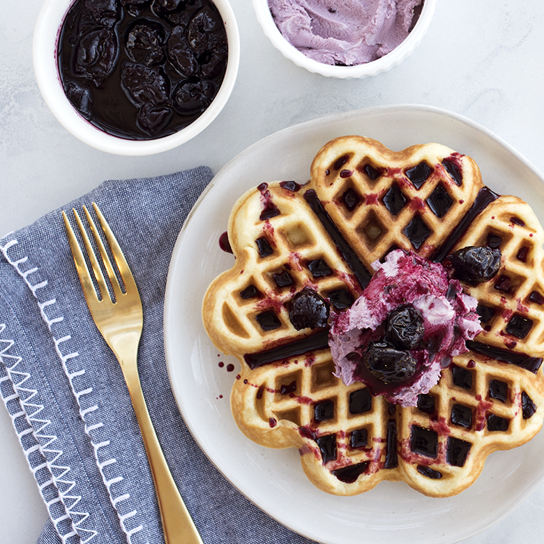 Visit Sweet Heart Waffles with Mascarpone & Cherry Compote Recipe