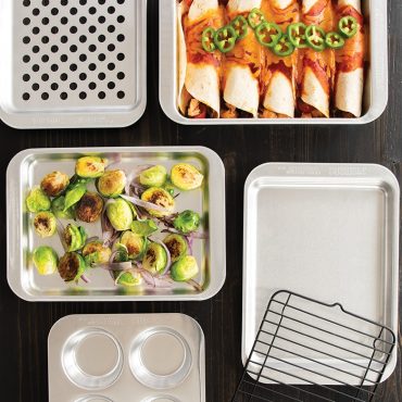 Nordic Ware Naturals aluminum compact oven baking sheet set, three rectangular pans with raised rims