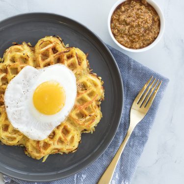 Visit Sweet Potato & Feta Waffle with Romesco Sauce Recipe