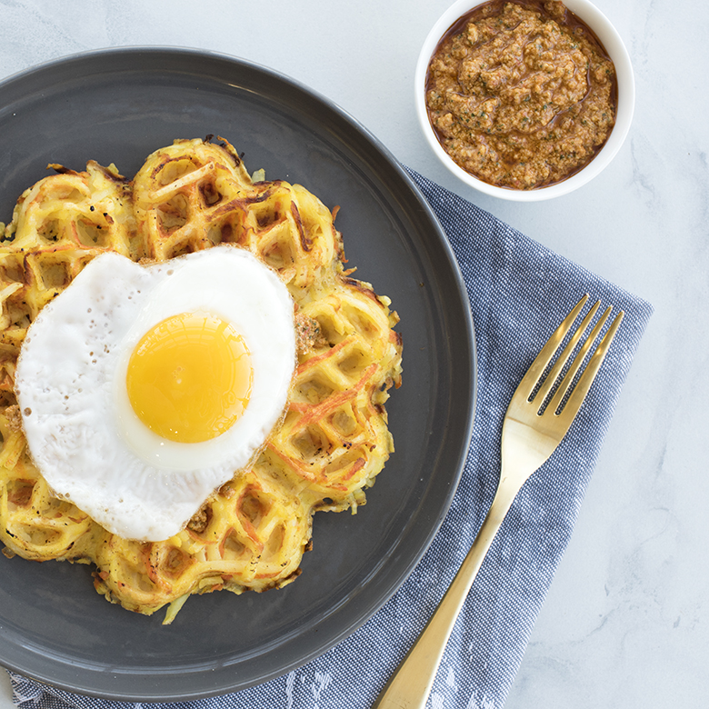 Visit Sweet Potato & Feta Waffle with Romesco Sauce Recipe
