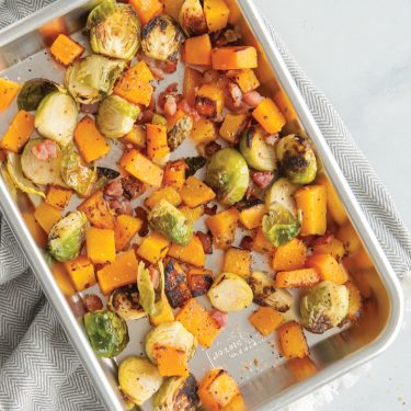 Visit Spicy Maple Roasted Brussels Sprouts and Butternut Squash with Bacon Recipe