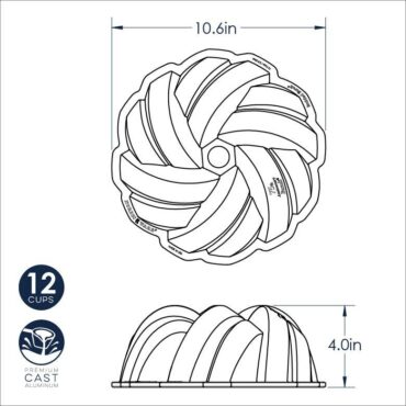 Nordic Ware aluminum Braided Bundt pan with intricate rope-like ridged design, silver finish, 10-cup capacity