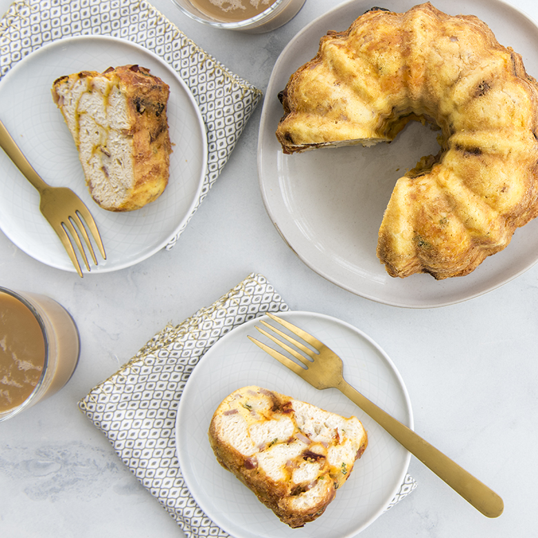 Visit Bundt® Biscuit Egg Bake with Sun-Dried Tomatoes and Ham Recipe