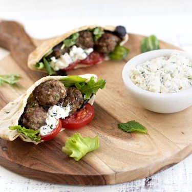Visit Greek Meatball Pita Pockets with Herb Feta Spread Recipe