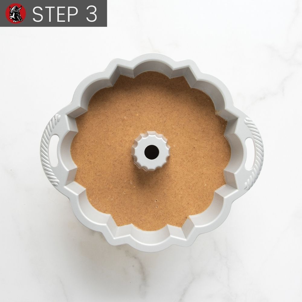 Step 3 Batter in Bundt Pan filled 3/4 full