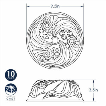Nordic Ware Let It Snow Bundt pan, aluminum with intricate snowflake and winter pattern design, silver finish