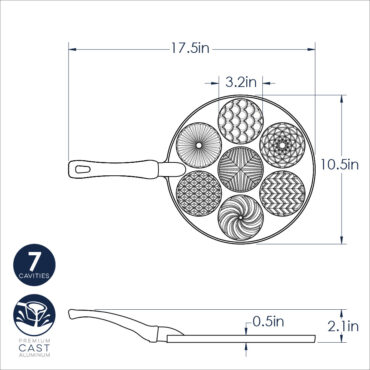 Nordic Ware aluminum Patterns Pancake Pan with six decorative round wells, natural silver finish